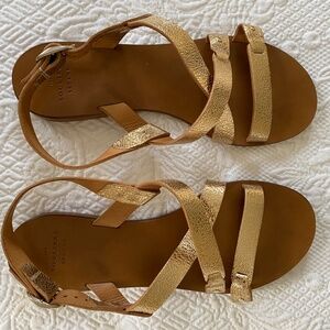 Sezane Gold and Tan Sandals